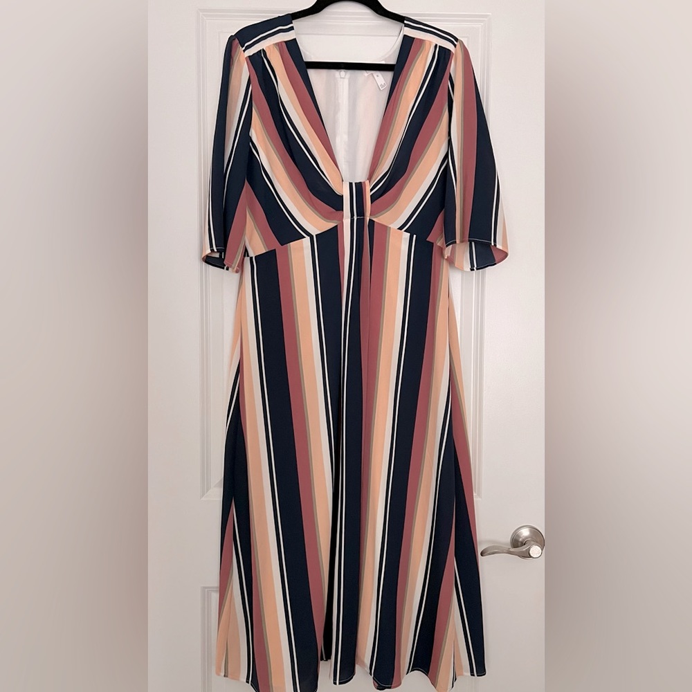 Leith Mid Length Dress, Multi Color Stripes, size XL